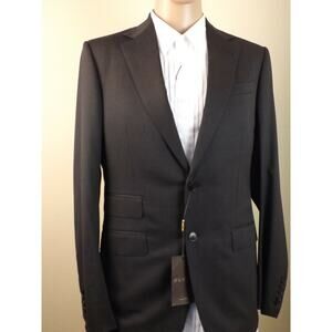 NWT GUCCI DARK GRAY WOOL STRETCH TWO BUTTON SUIT EUR 46 R / US 36 #221536